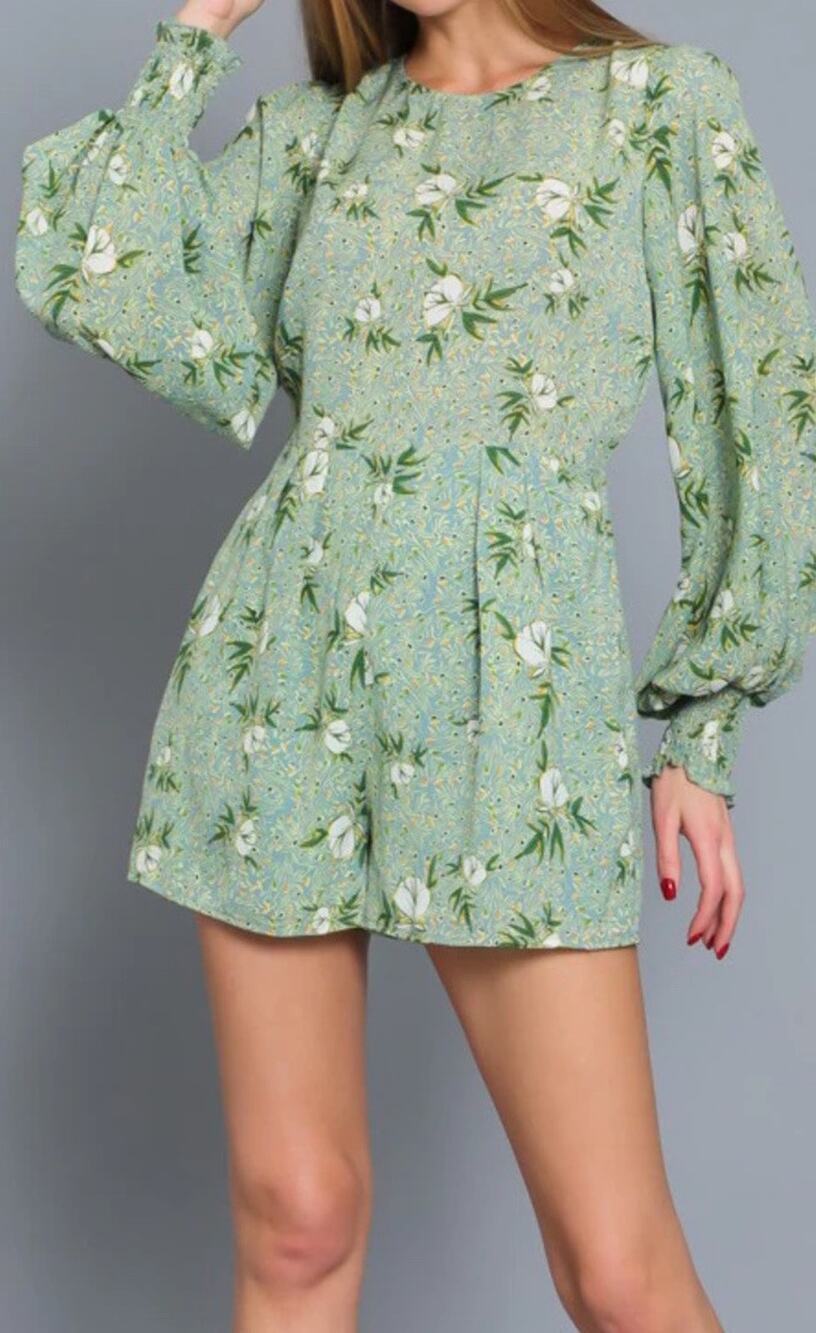 For Good Romper Sz S Floral Garden Fairy Green Lined Spring Easter Boho